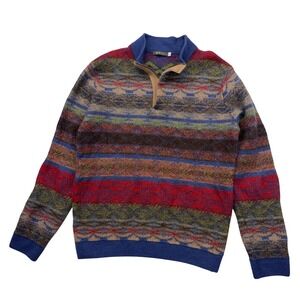 SOL Baby Alpaca Fair Isle Knit Mens Large 1/4 Zip Sweater
